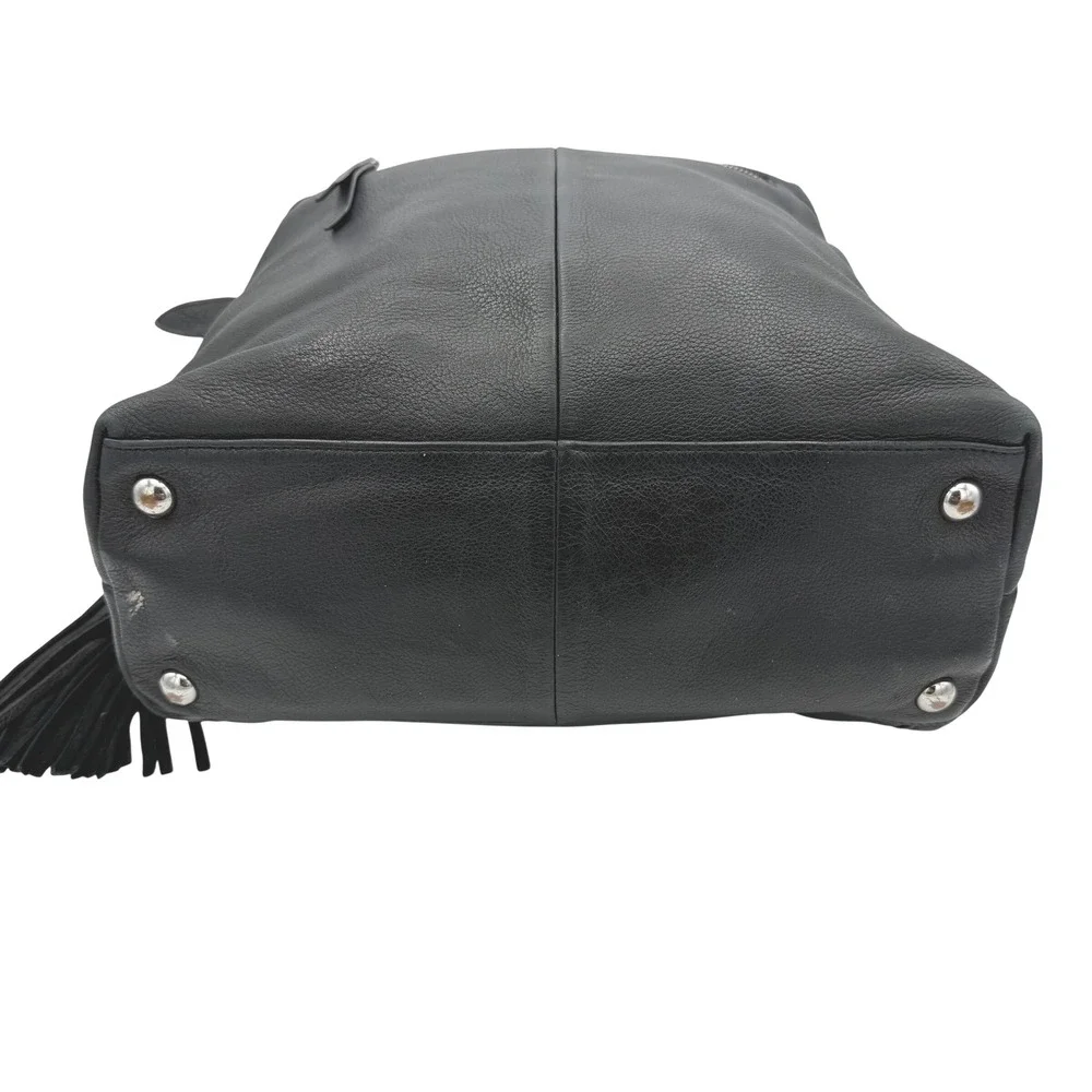 Isaac Mizrahi Hobo Bag Womens Large Black Pebbled Leather Tassel Shoulder Bag
